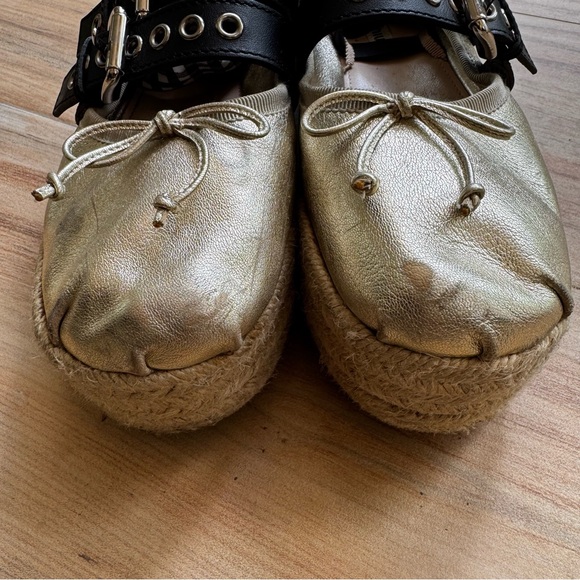 Miu Miu Gold ballet Platform Espadrille Shoes - Picture 3 of 7